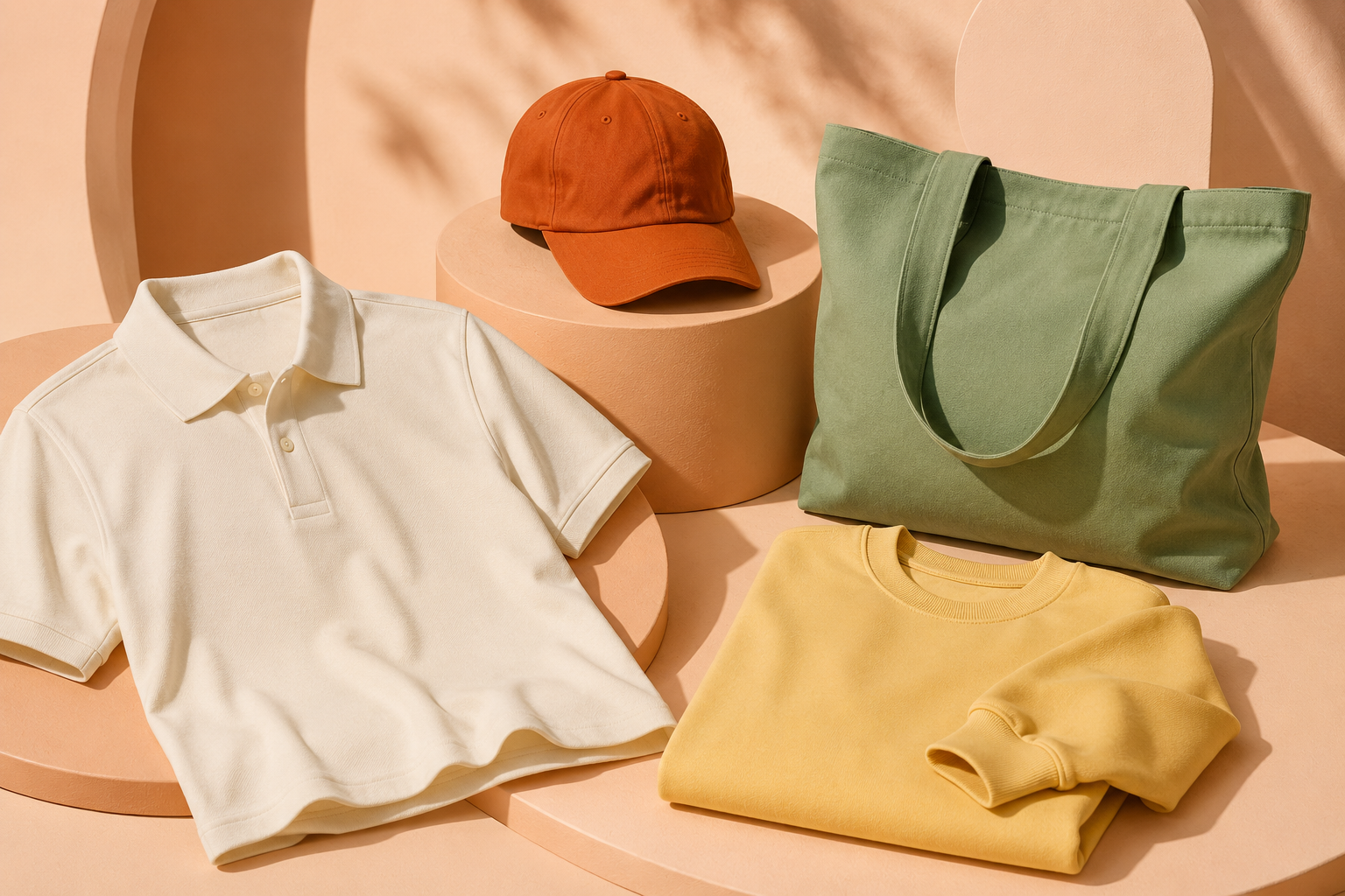 Coordinated corporate apparel in warm natural light